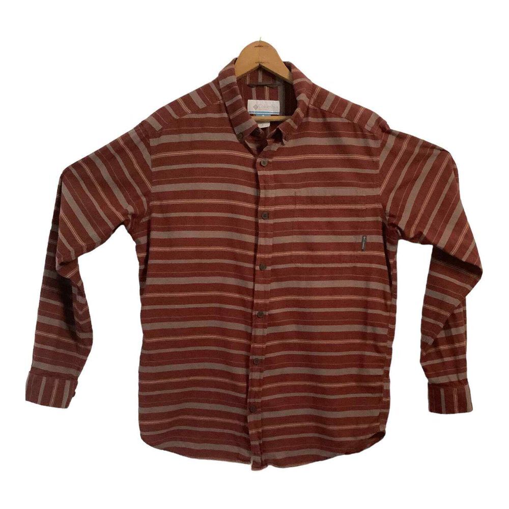 Columbia Mens Striped Burgundy Longsleeve‎ Buttonup Medium